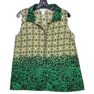 Pinky Blouse Womens Medium Sleeveless AOP Leopard Sheer Festival Career Office